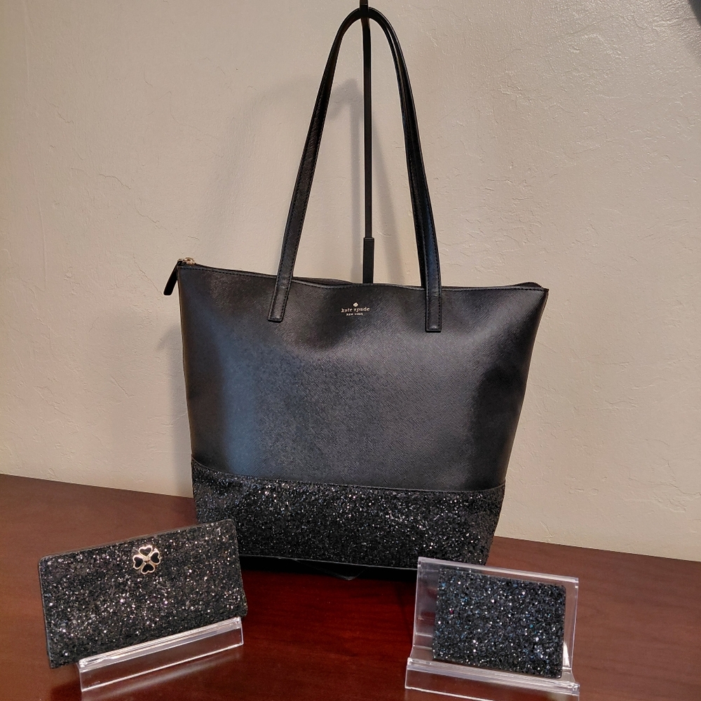 Kate Spade New York Greta Court Penny Glitter Tote Bag, Wallet & Card Case